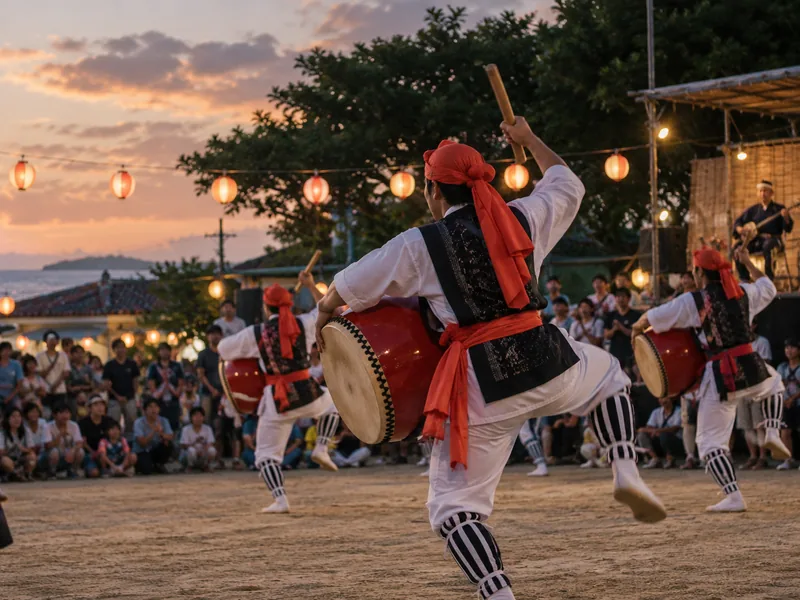 太鼓を持つ踊り手のAIイメージ。実際の出演者や会場ではありません。